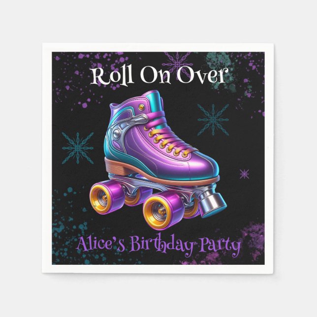 Neon Rollerskate Birthday Party Custom Napkins (Front)