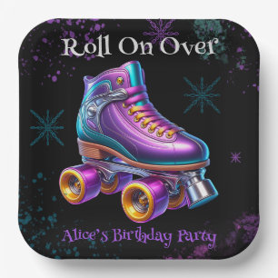 Neon Rollerskate Birthday Party Custom Paper Plates