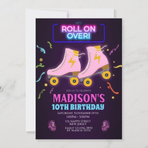 Neon Rollerskating Birthday Invitation