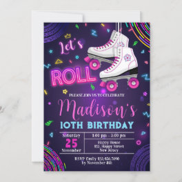 Neon Rollerskating Birthday Invitation