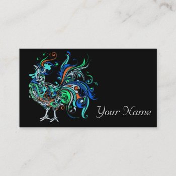 Neon Rooster Business Card by SeriousBiz at Zazzle