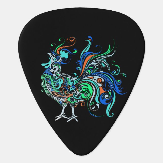 Neon Rooster Guitar Pick (Front)