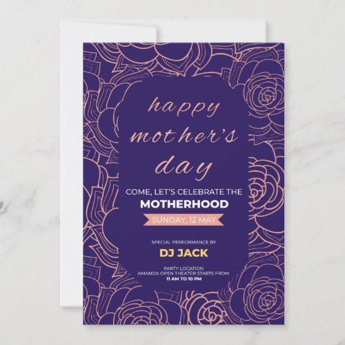 Neon Rose Radiance in Purple Bliss Mothers Day  Invitation