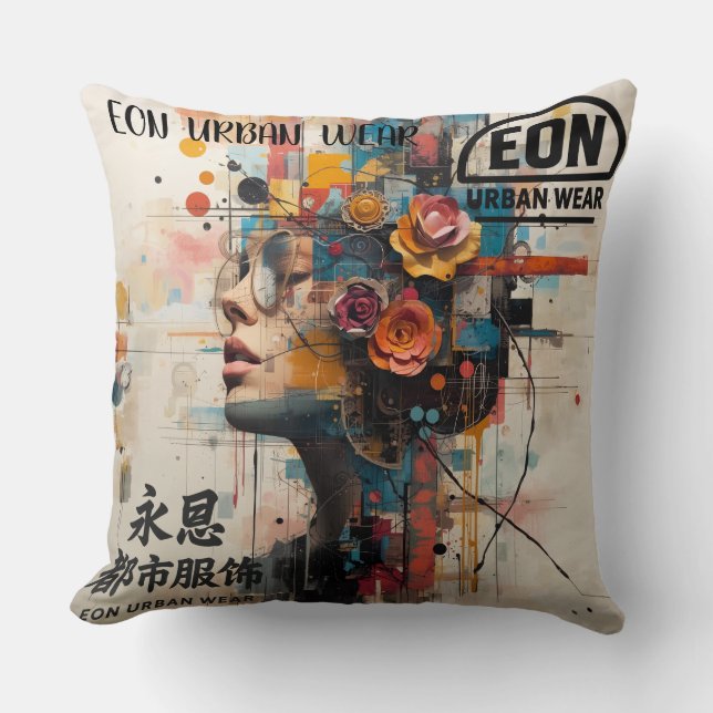 Neon Rose Throw Pillow (Front)