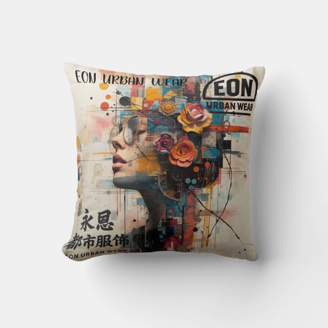 Neon Rose Throw Pillow (Front)