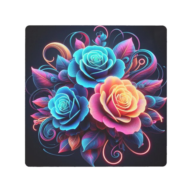 Neon Roses Metal Print (Front)