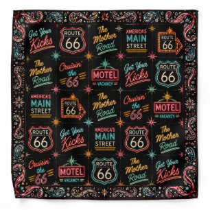 Neon Route 66 Mother Road Motel Sign Collage Bandana