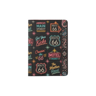Neon Route 66 Travel Essentials Passport Holder
