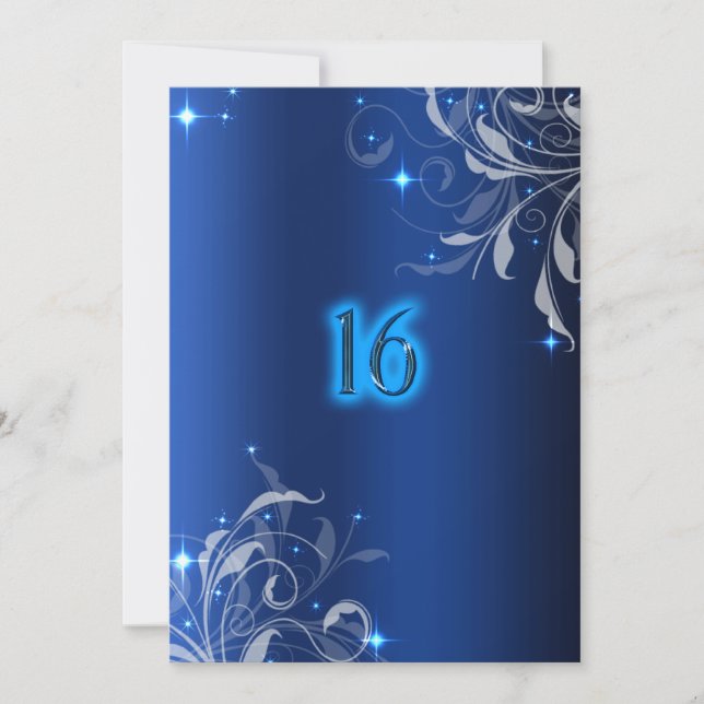 Neon, Royal Blue, Custom Sweet Sixteen Invitation (Front)
