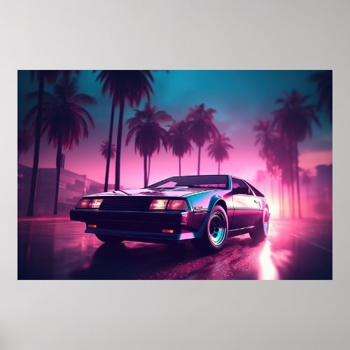 Neon Rush Speeding into the Synthwave Future Poster