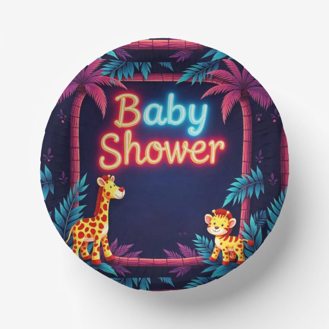 Neon Safari Baby Shower Paper Bowls (Front)