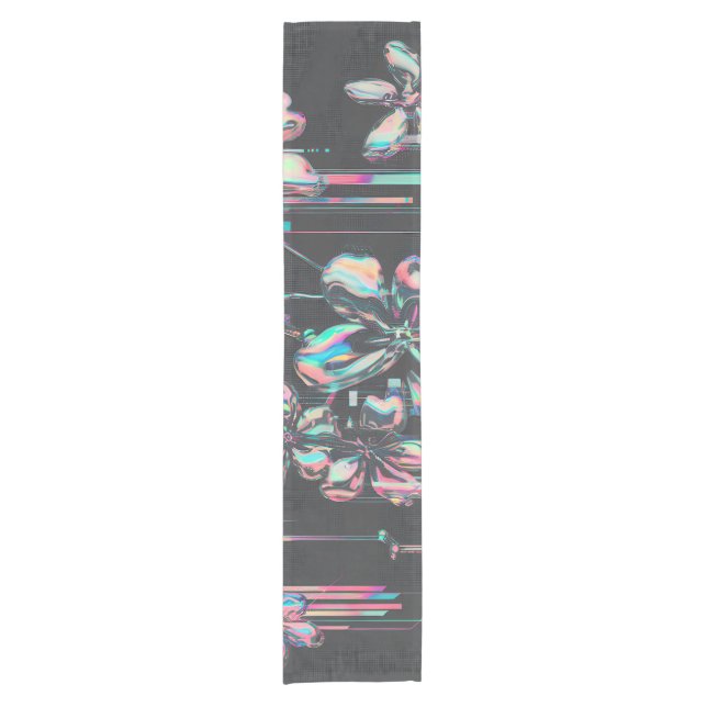 Neon Sakura Glitch - Futuristic flower pattern Short Table Runner (Front)