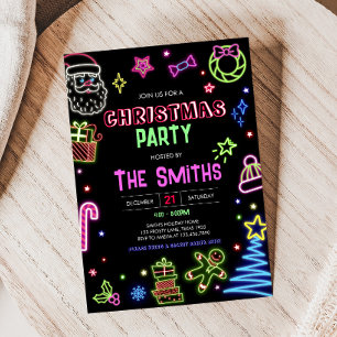 Neon Santa Modern Christmas Party Invitation