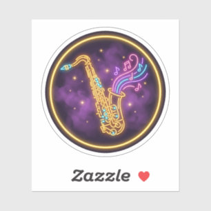 Neon Saxophone Jazz Music Purple Glow Art Sticker
