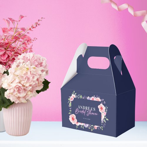 Neon Script  Floral Pink and Purple Bridal Shower Favor Boxes