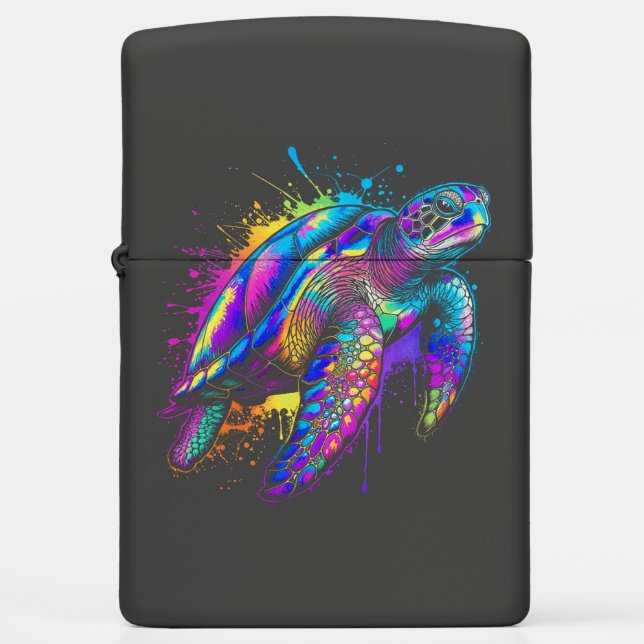 Neon Sea Turtle Zippo Lighter (Front)