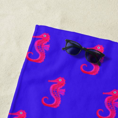 Neon Seahorse Beach Towel