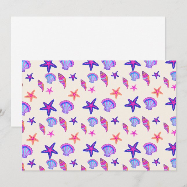 Neon Seashell Mermaidcore Seamless Pattern  Invitation (Front/Back)