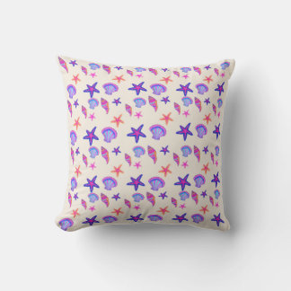 Neon Seashell Mermaidcore Seamless Pattern Throw Pillow