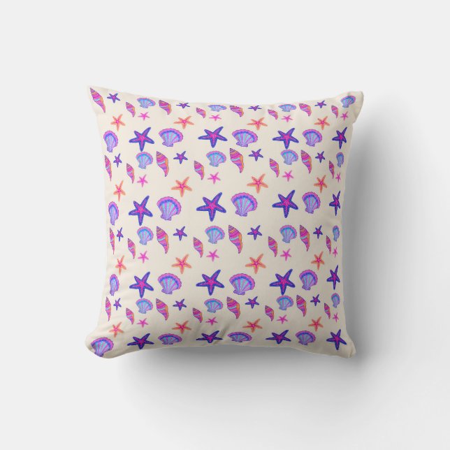 Neon Seashell Mermaidcore Seamless Pattern  Throw Pillow (Front)