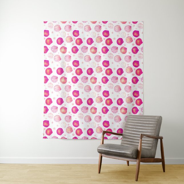 Neon Seashells – Seamless Coastal Pattern Tapestry (In Situ)