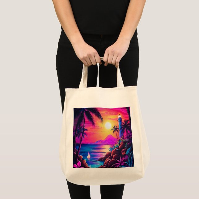 Neon Seaside Beacon 1 Tote Bag (Front (Product))