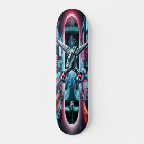 Neon Sentinel Cyber Surveillance  Skateboard