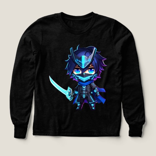 Neon Shadow – Chibi Cyber Ninja Sweatshirt Product Tri-Blend Shirts (Design Front)