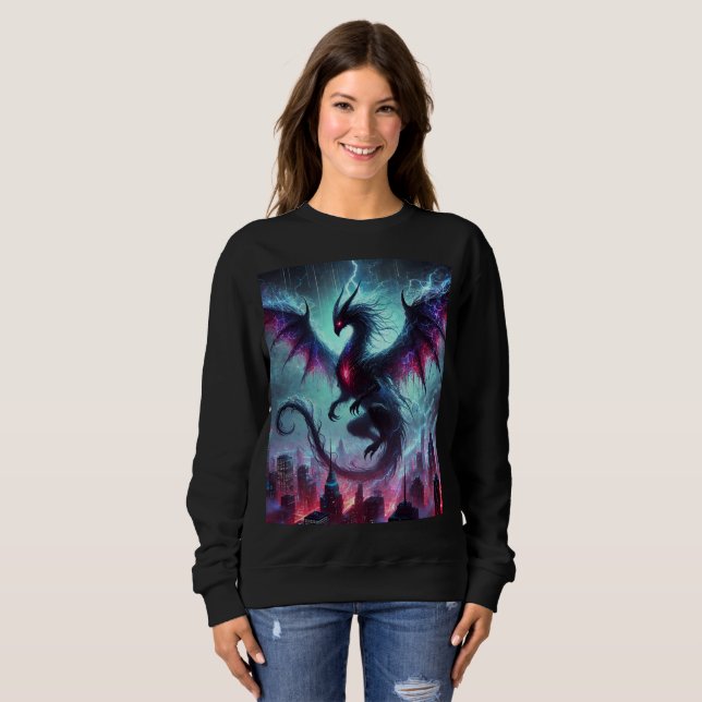 Neon Shadow Dragon-Bat Sweatshirt T-Shirt Design. (Front Full)