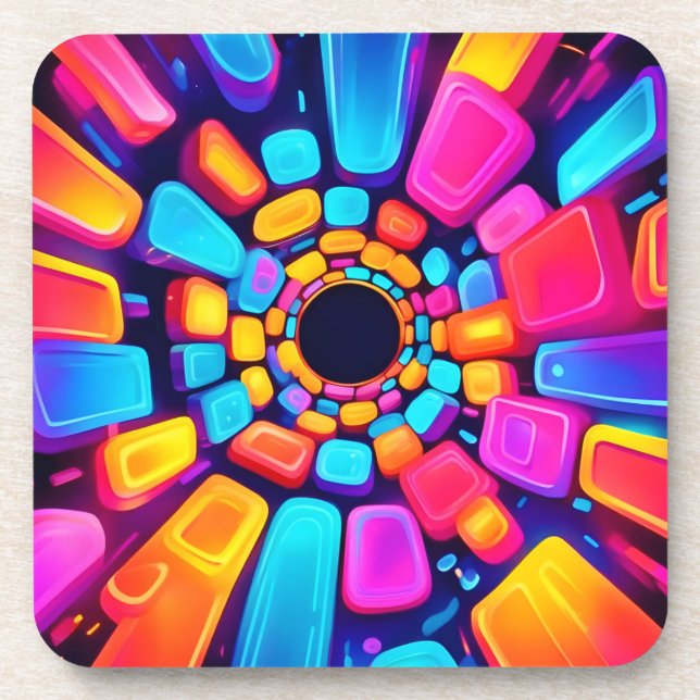 Neon Shapes Abstract Tunnel Art Beverage Coaster (Front)
