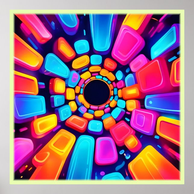 Neon Shapes Abstract Tunnel Art Poster (Front)