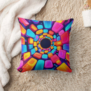 Neon Shapes Abstract Tunnel Art Throw Pillow