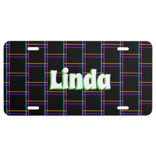 Neon Shapes Green White Name Black  License Plate