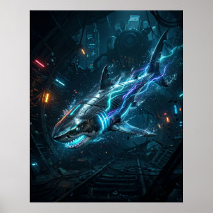 Neon Shark Metro Abyss Poster
