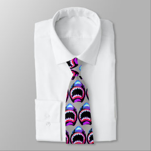 Neon Shark Pattern Funny Bold Colorful Sharks Neck Tie