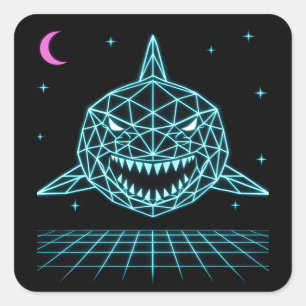 Neon Shark Synthwave - Retro Ocean Predator Square Sticker