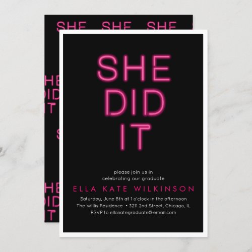 Neon_ She Did It Graduation Party Invitation