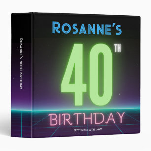 Neon Sign 40th Birthday Fun Cool 80s Retro Custom 3 Ring Binder
