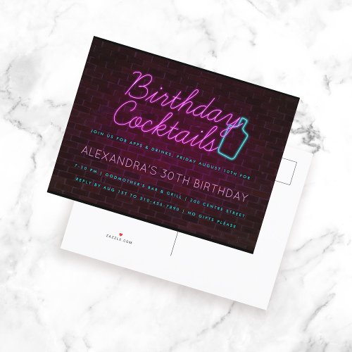 Neon Sign Birthday Cocktail Party Invitation