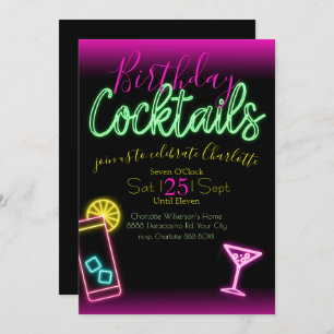 Neon Sign Birthday Cocktail Party Invitation