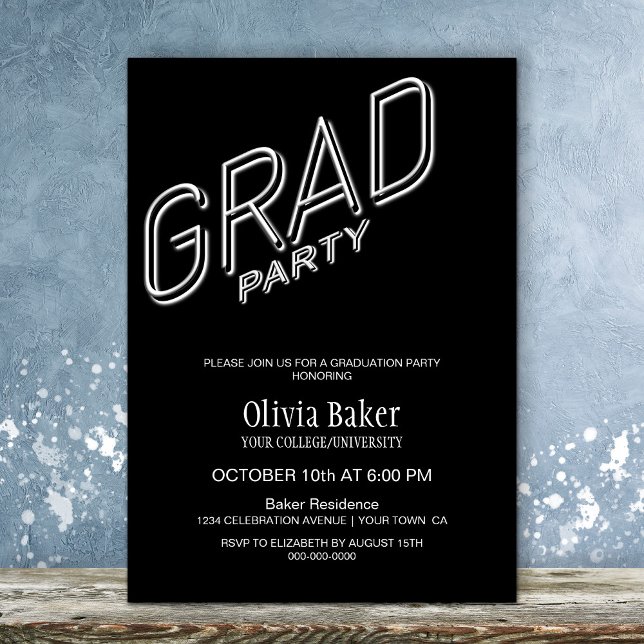 Neon Sign Black Graduation Party Invitation (Creator Uploaded)