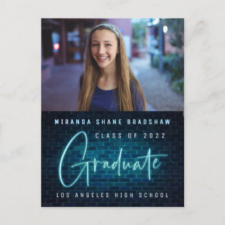 Neon Sign Blue Graduate Photo Announcement
