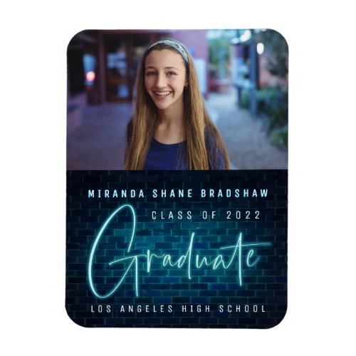 Neon Sign Blue Graduate Photo Announcement Magnet