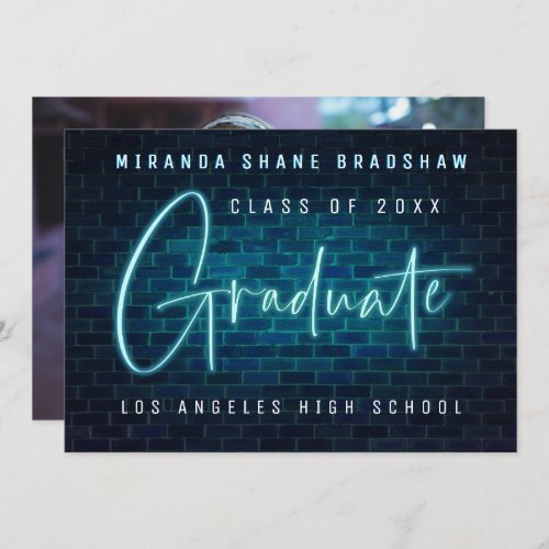 Neon Sign Blue Graduate Photo Backer Announcement