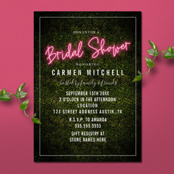 Neon Sign Boxwood Bridal Shower Invitation by JillsPaperie at Zazzle
