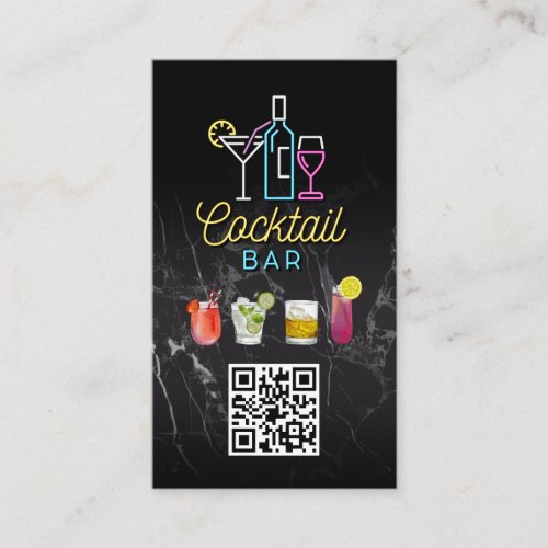 Neon Sign Cocktails  QR Code Business Card