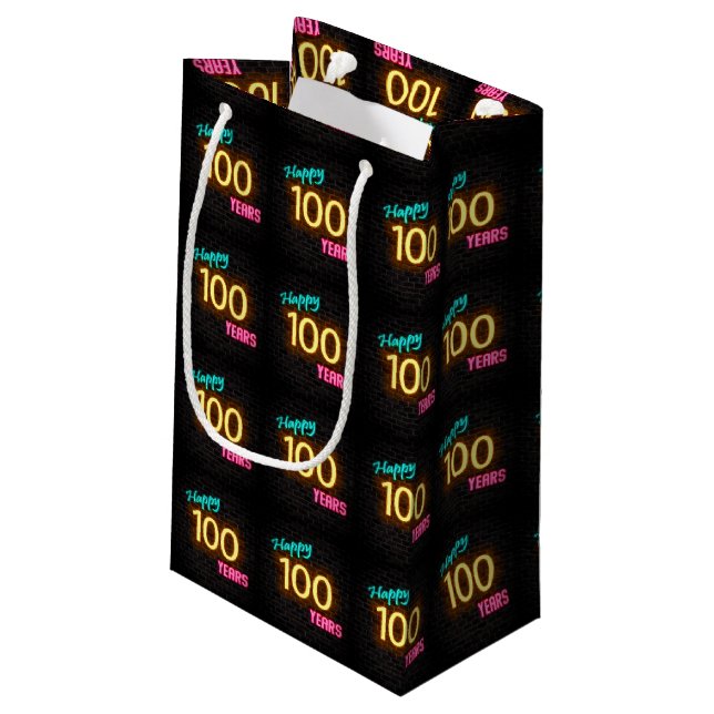 Neon sign for 100th birthday small gift bag (Back Angled)