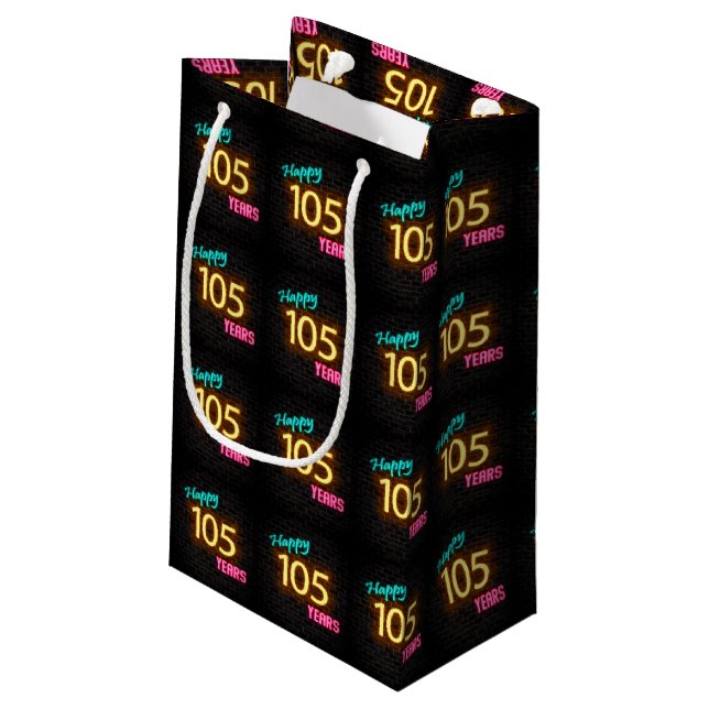 Neon sign for 105th birthday small gift bag (Back Angled)