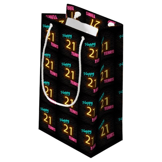 Neon sign for 21st birthday small gift bag (Back Angled)