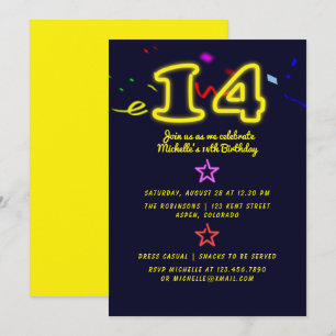 Neon Sign Fourteenth Birthday Party Invitation